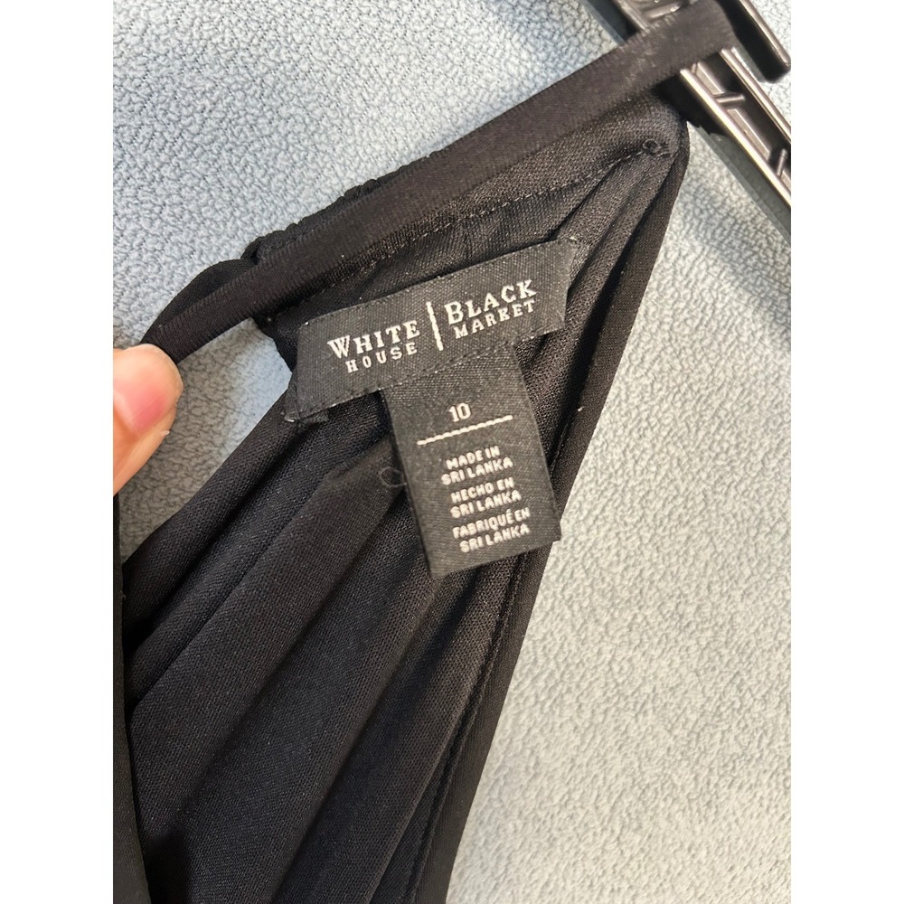 White House Black Market Womens Halter Jumpsuit Black Silver Ring Detail Size 10 - Picture 4 of 9